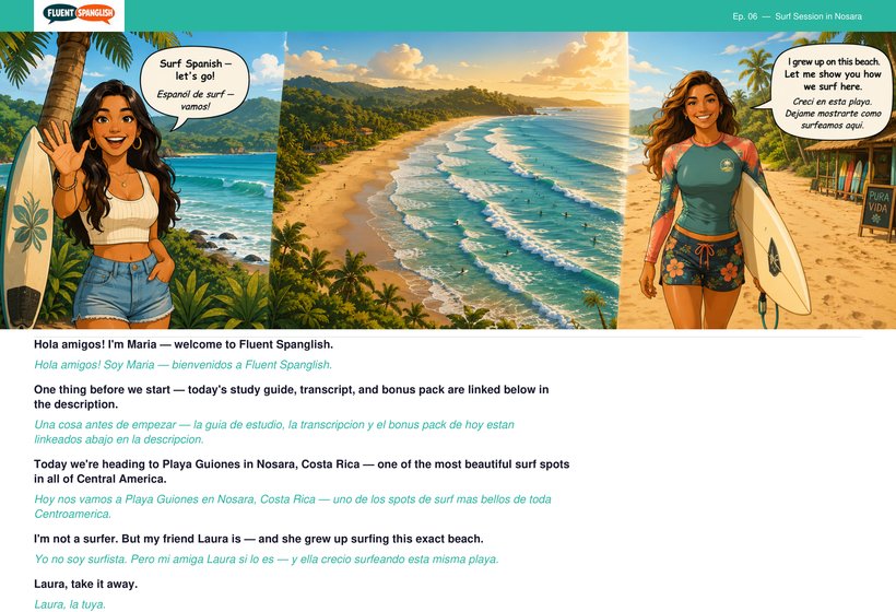 Practice Spanish for Surfing Costa Rica — comic book preview