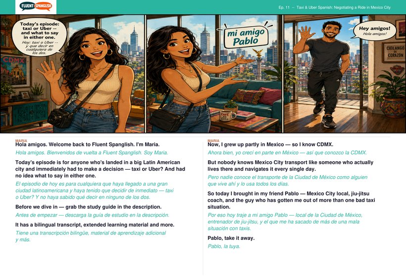 Learn Spanish for Taxis & Uber in Mexico City — comic book preview