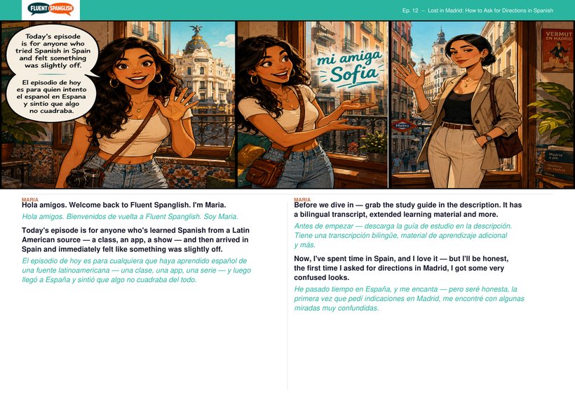 Practice Spanish for Getting Around Madrid — comic book preview
