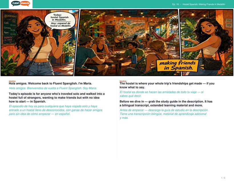 Learn Spanish for Hostels & Friends in Colombia — comic book preview