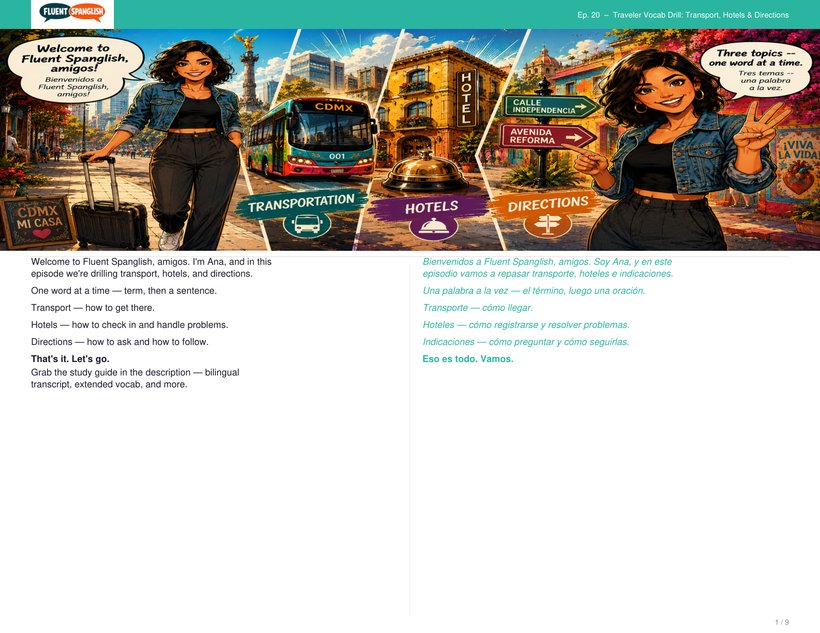 Practice Travel Spanish: Buses, Hotels, and Directions (Drills) — comic book preview
