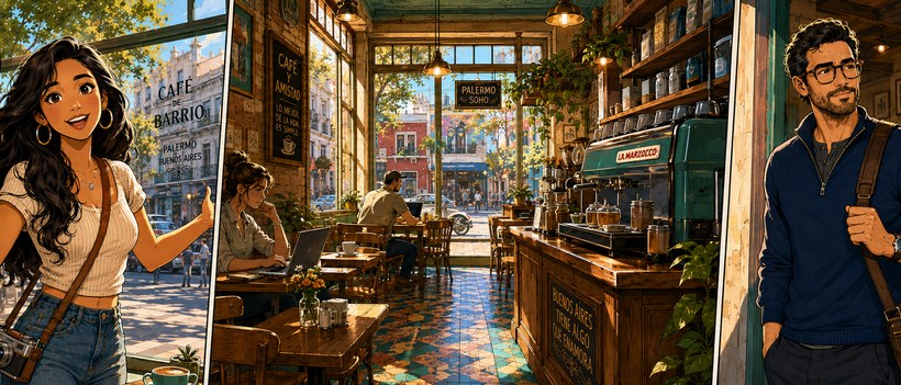 Freelancer Spanish — Working from a Café in Buenos Aires — comic book preview